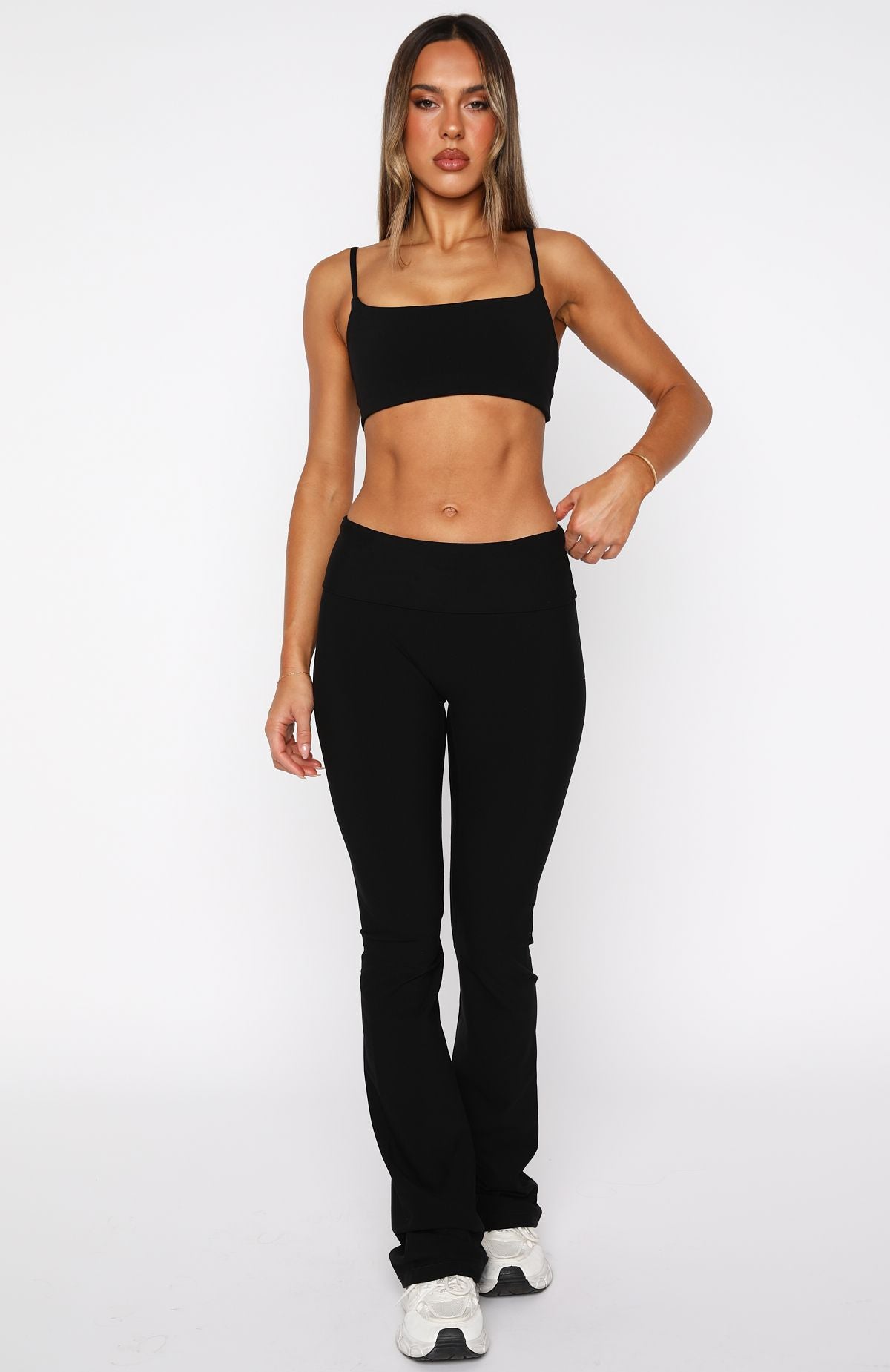 Progression Foldover Flare Leggings Black | White Fox Boutique UK