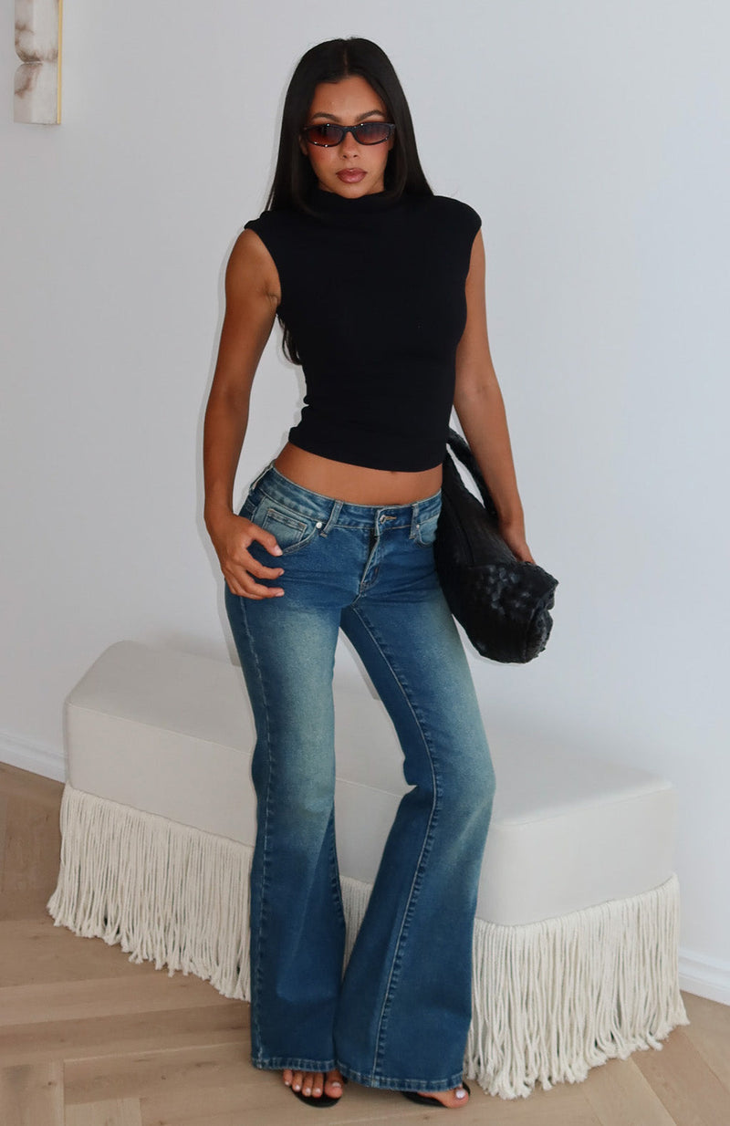 Katherine Mid Rise Flare Leg Jeans Mid Brown Blue Wash