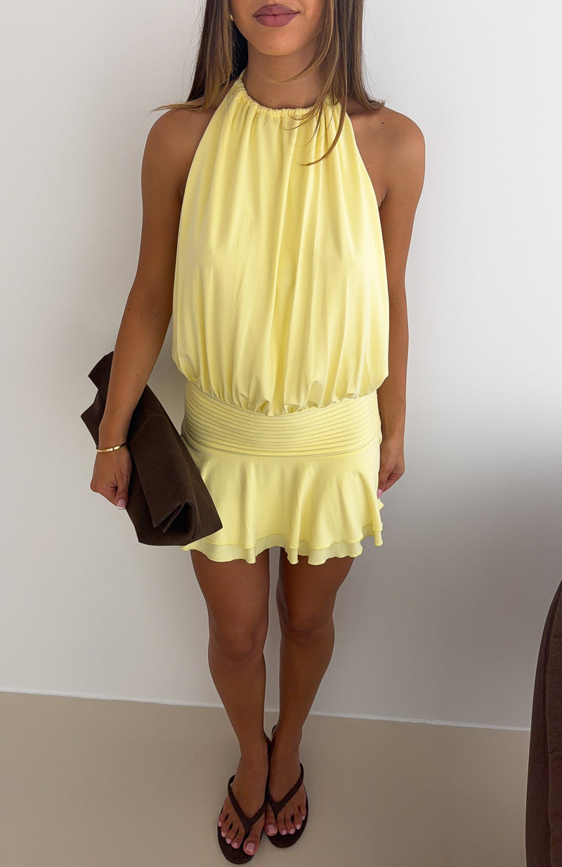 Kept My Promise Halter Mini Dress Lemon