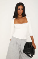 Light Layers Lace Trim 3/4 Sleeve Top Off White