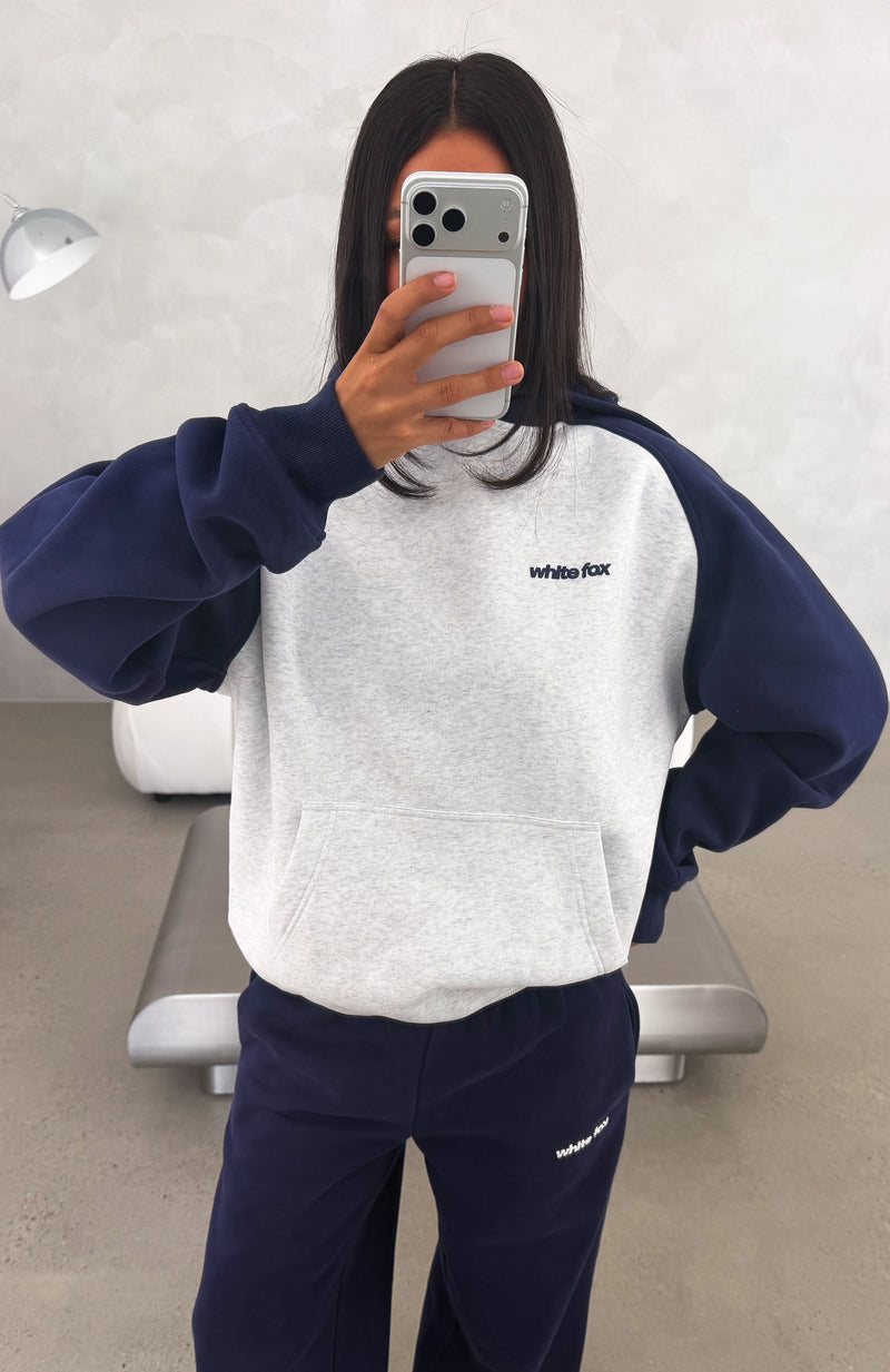 Loving It Here Oversized Hoodie Grey Marle/Navy
