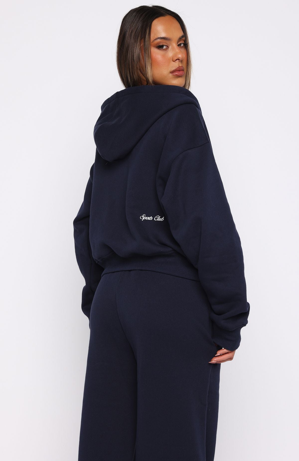 Club 14 Allie Boxy Zip Front Hoodie Navy | White Fox Boutique UK