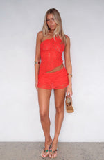 It's A Love Story Lace Mini Skort Red