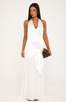 Modern Muse Satin Halter Maxi Dress Pearl