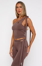 Reckless Romance One Shoulder Top Mocha