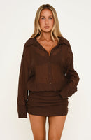 Night Agenda Long Sleeve Mini Dress Chocolate