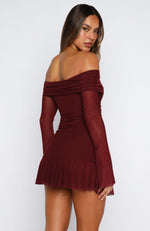 Dreaming Of Yesterday Long Sleeve Mini Dress Burgundy