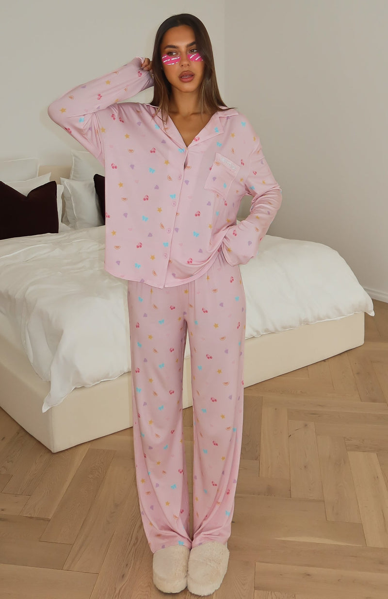 Pillow Talk Printed Long Sleeve Pyjama Set Pink Citrus