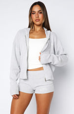 Floating By Knit Zip Front Hoodie Grey Marle