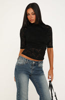 Quiet Crush Lace 3/4 Sleeve Top Black