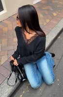 Rosaline Lace Knit Sweater Black