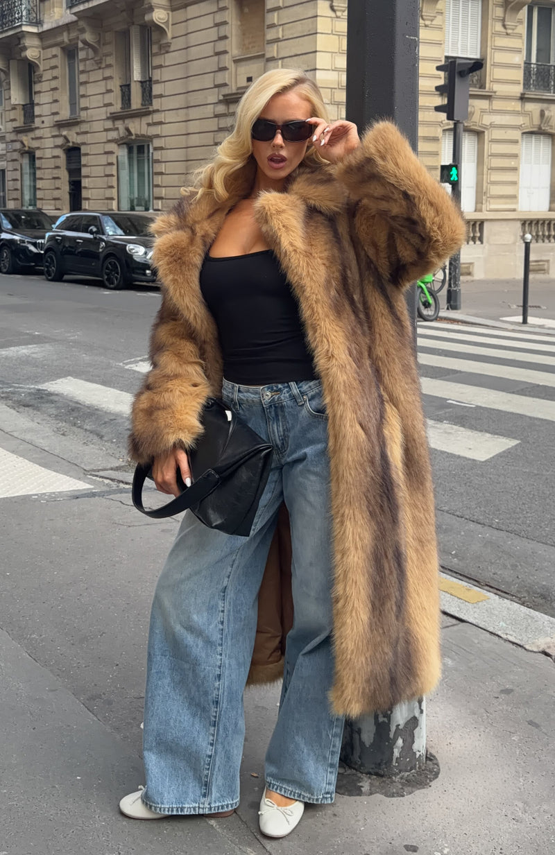 Rumi Faux Fur Coat Caramel