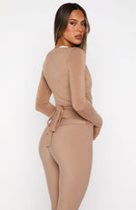 Staying Cute Long Sleeve Wrap Top Caramel