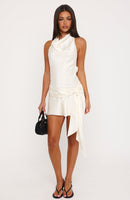 Sharp Sweetness Satin Halter Mini Dress Cream