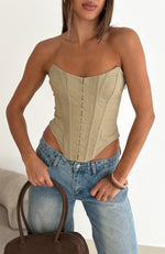Stripe Nights Strapless Bustier Taupe | White Fox Boutique UK