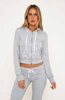 Not Done Yet Zip Up Fitted Hoodie Grey Marle