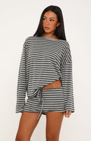 Touchdown Off Shoulder Oversized Long Sleeve Tee Charcoal/Grey Marle