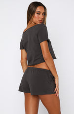 Put In Overtime Off Shoulder Relaxed Tee Shadow