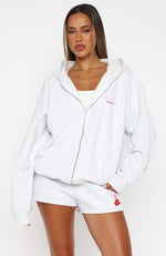 Fell So Hard Zip Front Hoodie Grey Marle