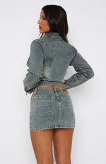 Kayla Denim Mini Skirt Brown Blue Wash