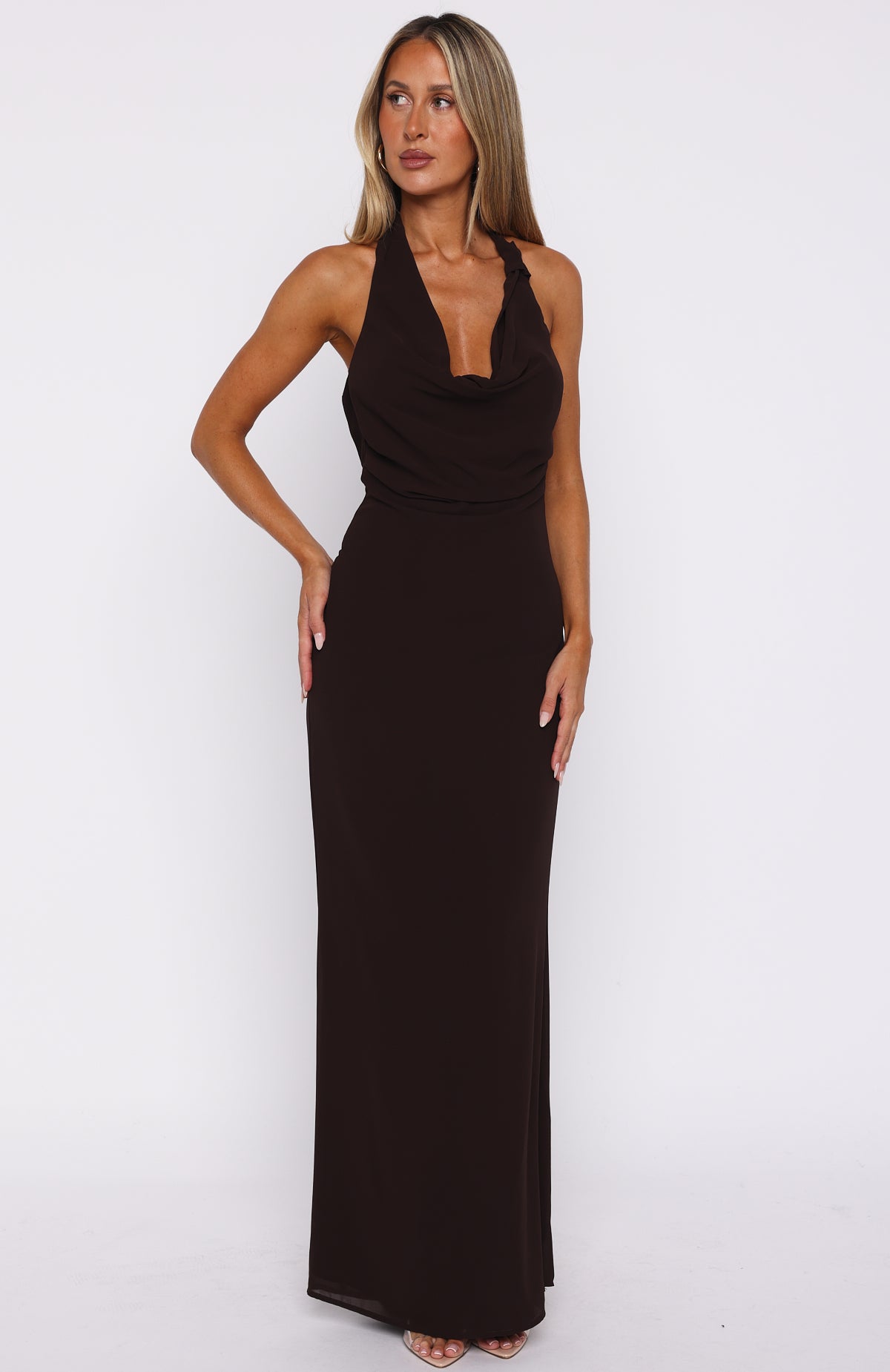Always In Mode Halter Maxi Dress Chocolate | White Fox Boutique UK