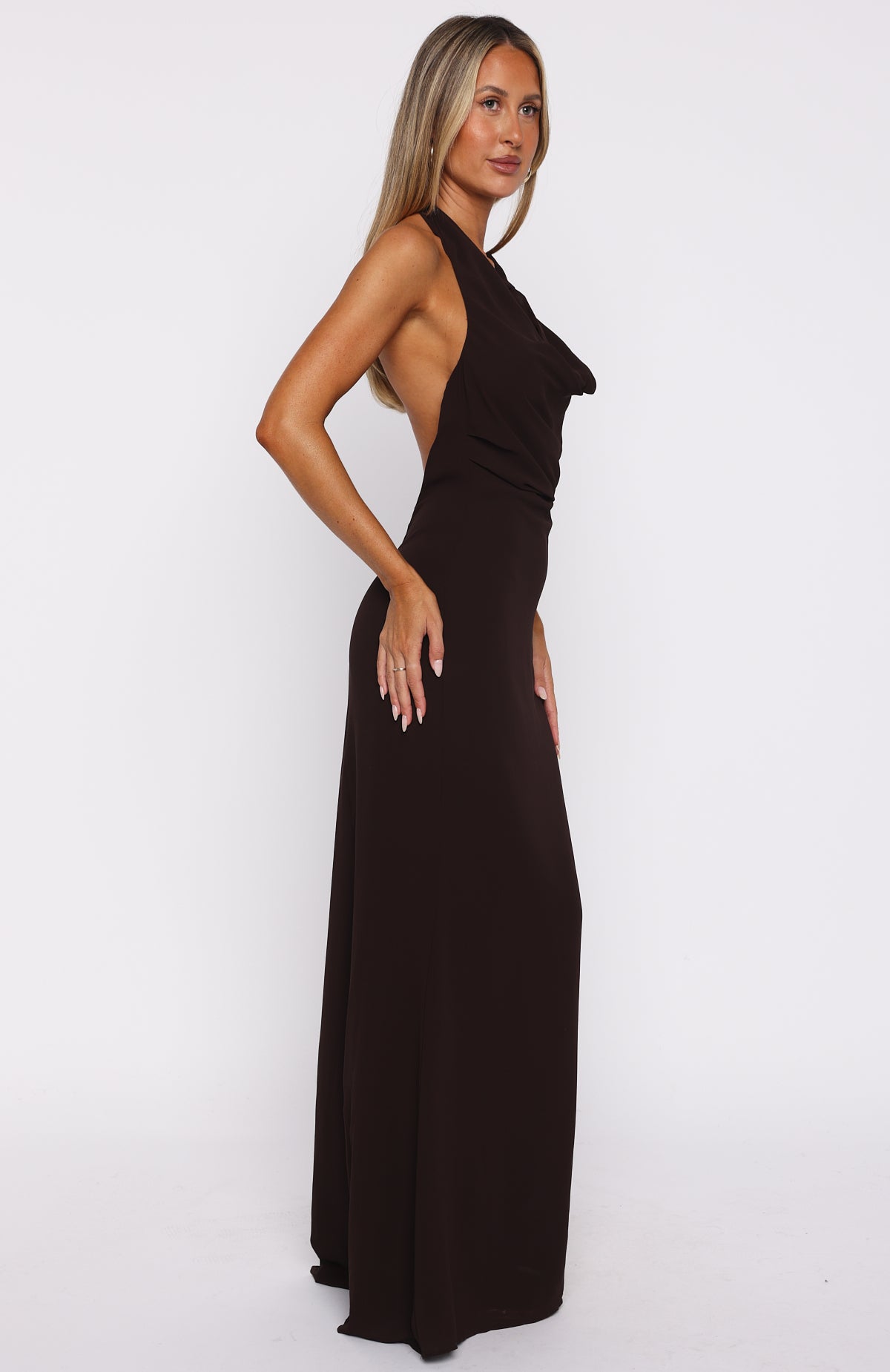 Always In Mode Halter Maxi Dress Chocolate | White Fox Boutique UK