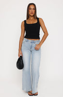 Big City Dreams Mid Rise Wide Leg Jeans Light Blue