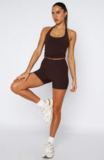 Keep Up High Waisted Shorts 4" Dark Chocolate