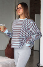 Catch The Drift Long Sleeve Tee Blue/Choc Stripe