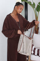 Causing Commotion Terry Boxy Zip Front Hoodie Chocolate