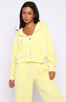 Causing Commotion Terry Boxy Zip Front Hoodie Lemon