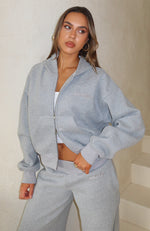 Come A Long Way Boxy Zip Front Hoodie Grey Marle