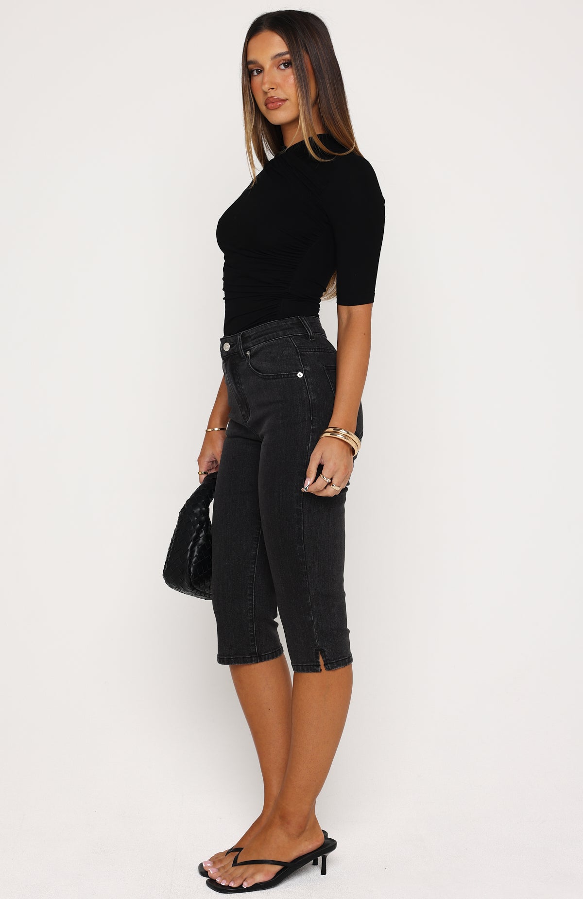 Cynthia High Rise Capri Jeans Black Acid | White Fox Boutique UK