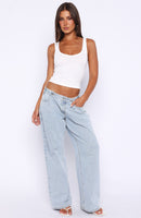 Day At A Time Low Rise Wide Leg Jeans Mid Blue