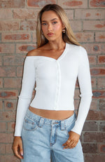 Double Dates Long Sleeve Knit Top White
