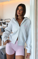 Gone Away Boxy Zip Front Hoodie Grey Marle