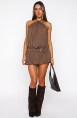 Happy Girl Halter Neck Mini Dress Mocha