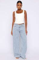Just My Type Mid Rise Wide Leg Jeans Mid Blue