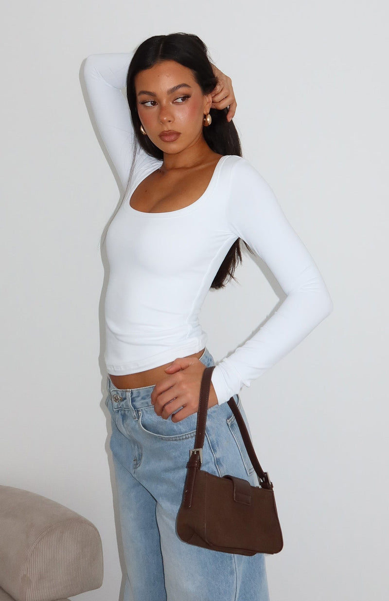 Keep Guessing Long Sleeve Top White