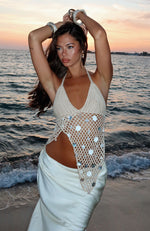 Keep On Wishing Halter Crochet Top Sand