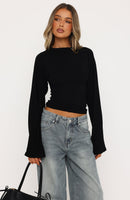 Levelled Up Cinched Waist Long Sleeve Top Black
