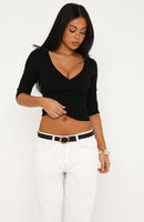 Little Bit Of Everything 3/4 Sleeve V Neck Top Black
