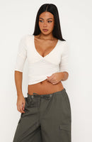 Little Bit Of Everything 3/4 Sleeve V Neck Top Cream