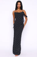 Love Blossoms Maxi Dress Black/White Polka Dot