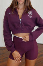 Love For The Game Cropped Zip Hoodie Plum
