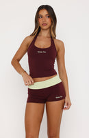 Most Likely Fold Over Booty Shorts Plum/Lime
