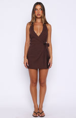 Office Hours Linen Mini Dress Chocolate