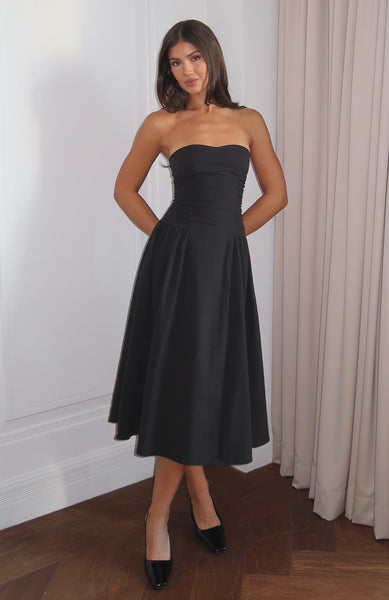 Rich In Love Strapless Midi Dress Black | White Fox Boutique UK