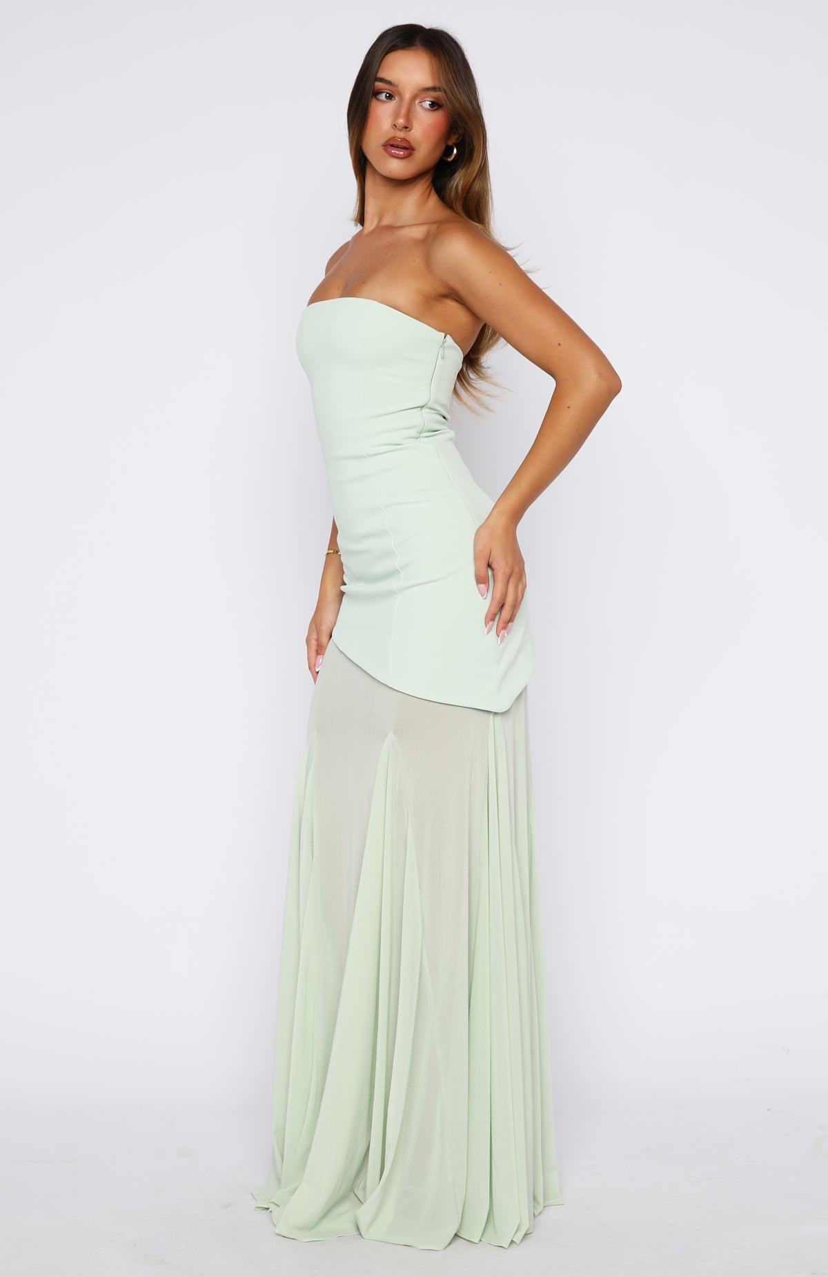 Sending My Best Strapless Maxi Dress Matcha | White Fox Boutique UK