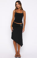 Sending My Love Asymmetric Midi Skirt Black